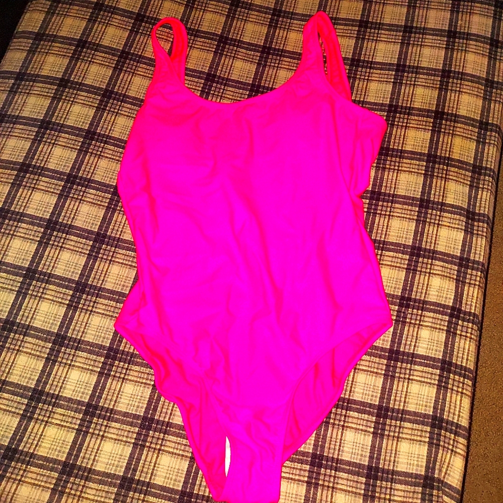Bright pink swim suit!